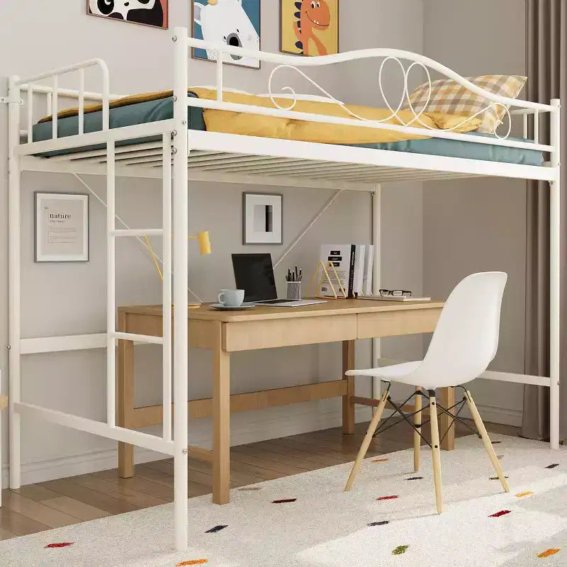 Loft Bed Twin Size with Ladder & Full Safety Guardrail, Heavy Duty Metal Twin Loft Bed 400 Lbs Load Capacity, Space-Saving