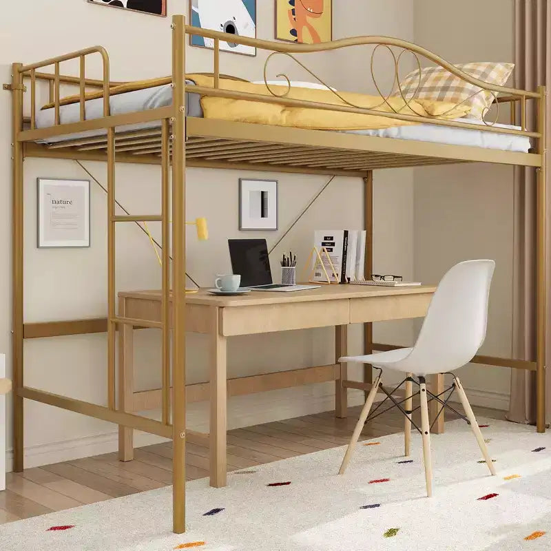Loft Bed Twin Size with Ladder & Full Safety Guardrail, Heavy Duty Metal Twin Loft Bed 400 Lbs Load Capacity, Space-Saving