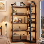 Industrial Corner Bookcase, 5-Tier L-Shaped Shelf, Arched Corner Bookcase with Metal Frame, Large Bookcase for Living Room and Bedroom