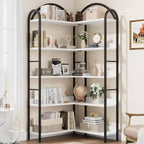 Industrial Corner Bookcase, 5-Tier L-Shaped Shelf, Arched Corner Bookcase with Metal Frame, Large Bookcase for Living Room and Bedroom