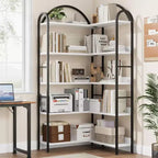 Industrial Corner Bookcase, 5-Tier L-Shaped Shelf, Arched Corner Bookcase with Metal Frame, Large Bookcase for Living Room and Bedroom