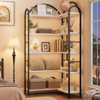 Industrial Corner Bookcase, 5-Tier L-Shaped Shelf, Arched Corner Bookcase with Metal Frame, Large Bookcase for Living Room and Bedroom