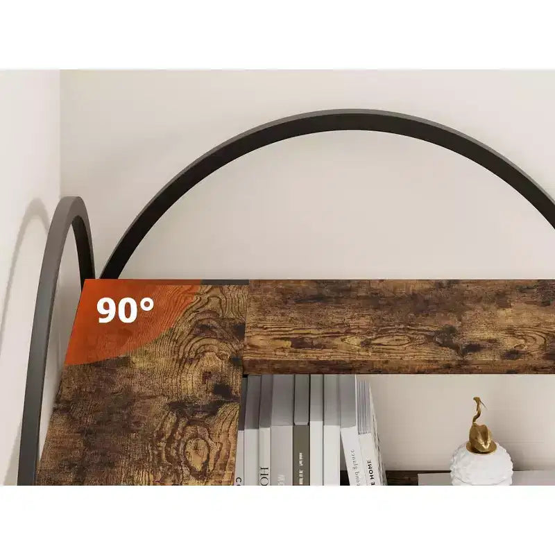Industrial Corner Bookcase, 5-Tier L-Shaped Shelf, Arched Corner Bookcase with Metal Frame, Large Bookcase for Living Room and Bedroom