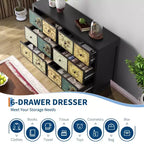 6 Drawers Dresser for Bedroom, Wood Rustic Chest of Drawers with Metal Handle, Retro Floral Pattern Drawer, Farmhouse Dresser for Bedroom