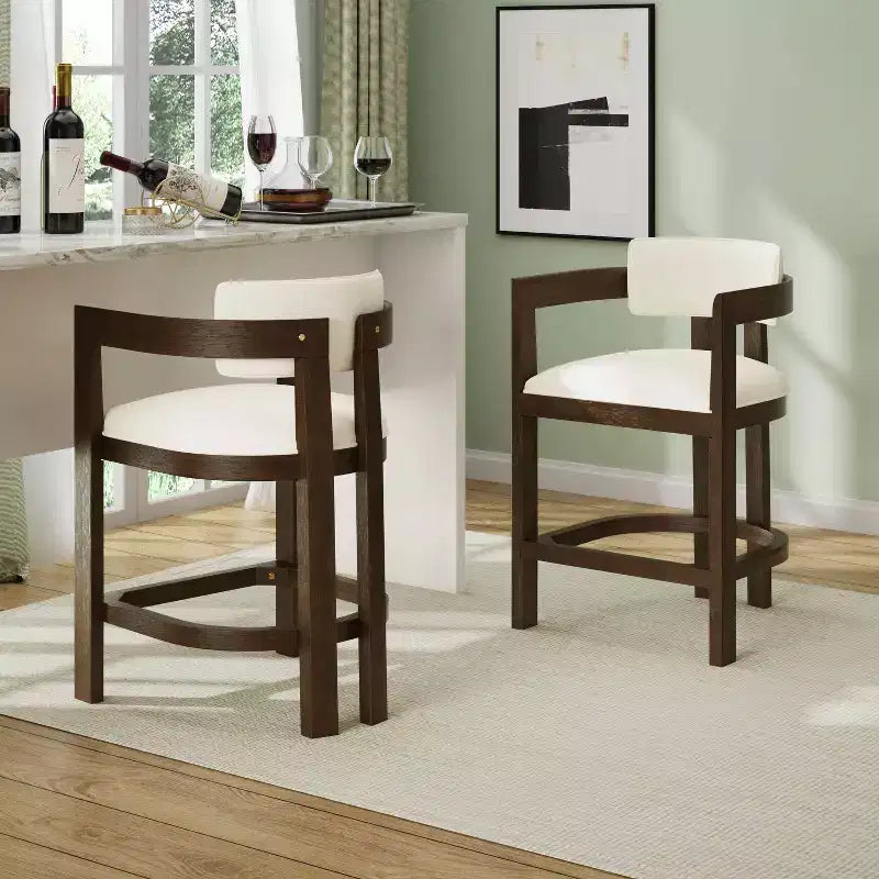 26" Upholstered Rubberwood Counter Height Barstools Walnut