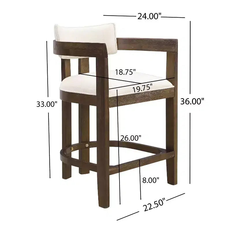 26" Upholstered Rubberwood Counter Height Barstools Walnut