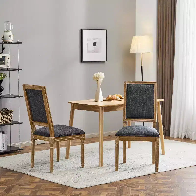French Country Rubberwood Upholstered Dining Chairs Blue Gray