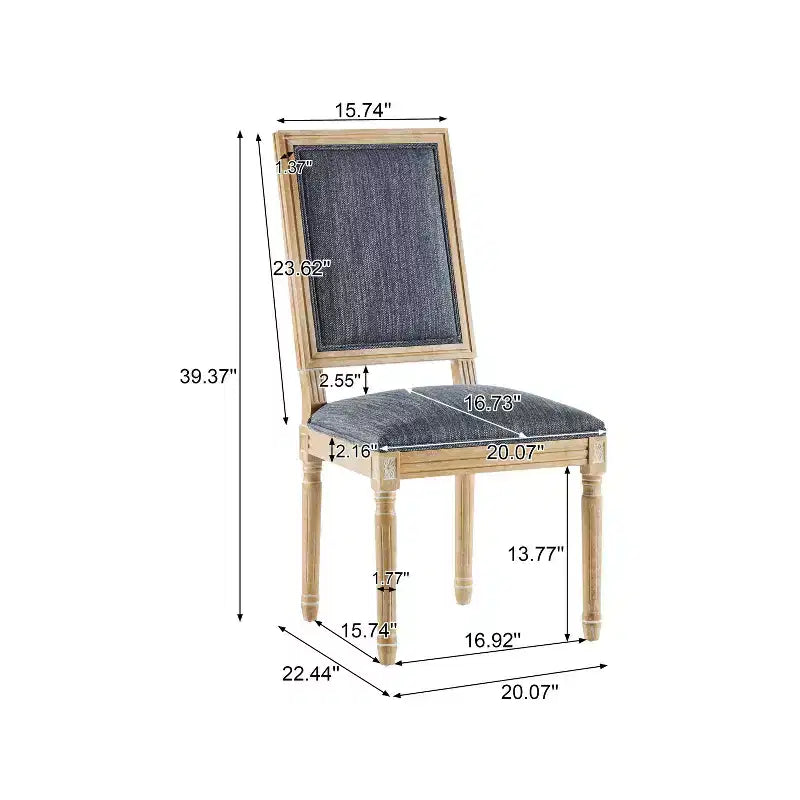 French Country Rubberwood Upholstered Dining Chairs Blue Gray