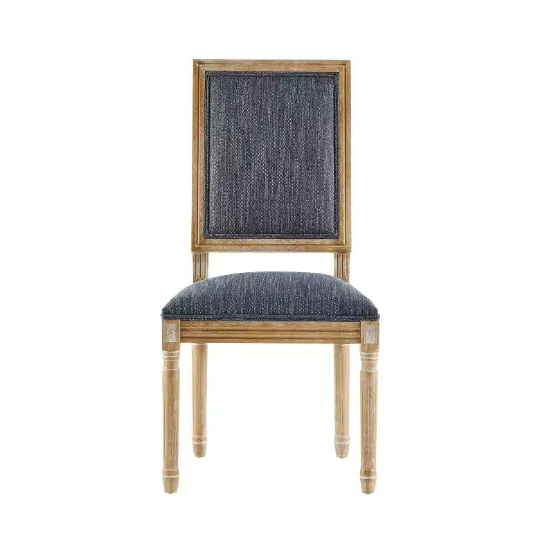 French Country Rubberwood Upholstered Dining Chairs Blue Gray