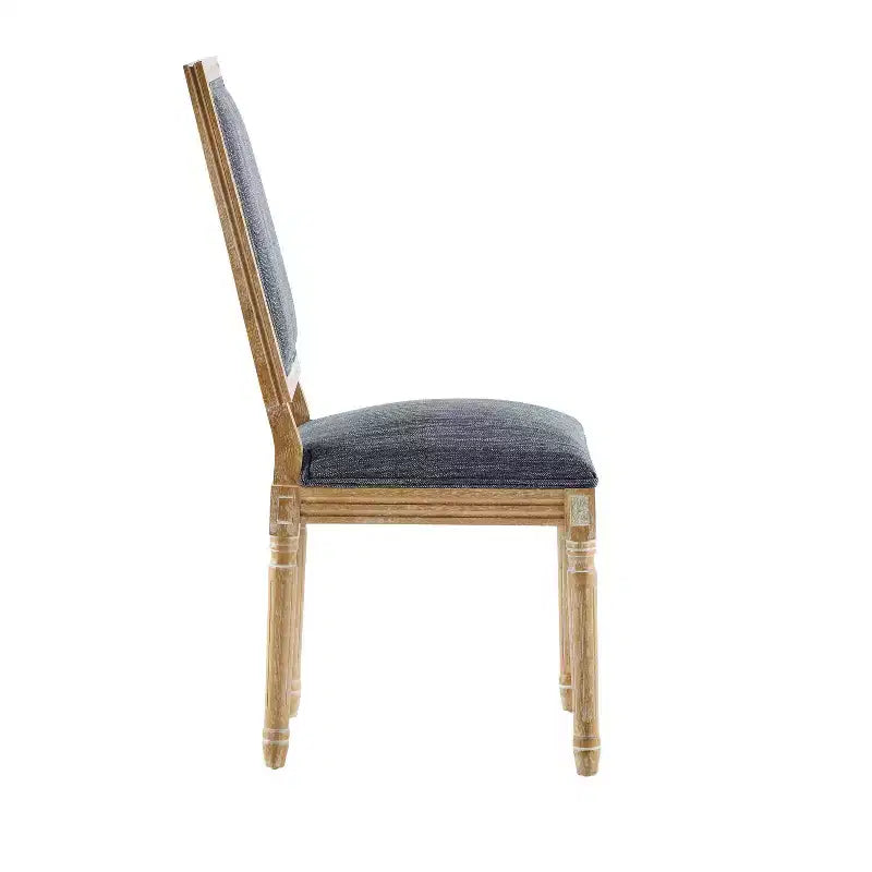 French Country Rubberwood Upholstered Dining Chairs Blue Gray