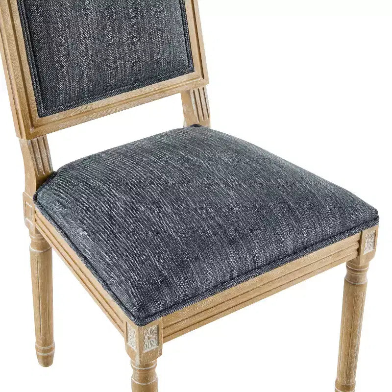 French Country Rubberwood Upholstered Dining Chairs Blue Gray