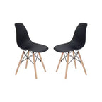 2 Plastic Dining Chairs with Wooden Legs Black -: Modern Style, 330 lbs Capacity