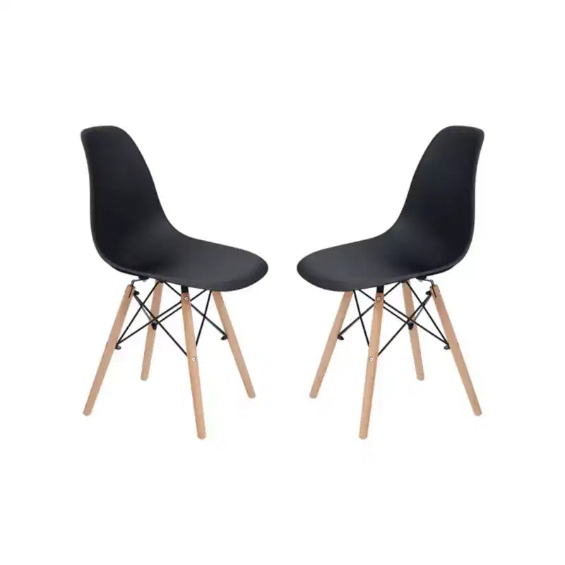 2 Plastic Dining Chairs with Wooden Legs Black -: Modern Style, 330 lbs Capacity