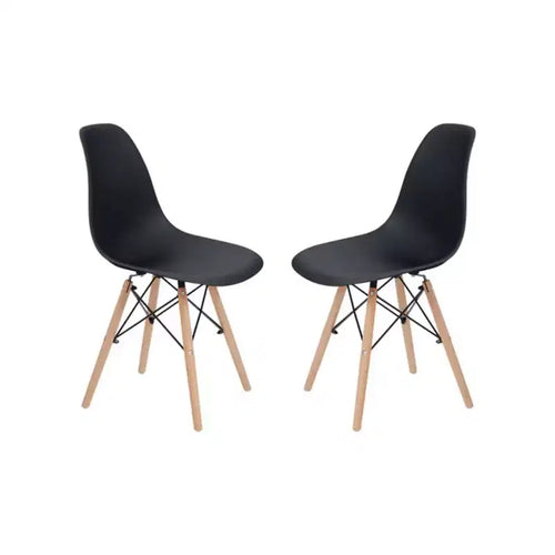 2 Plastic Dining Chairs with Wooden Legs Black -: Modern Style, 330 lbs Capacity
