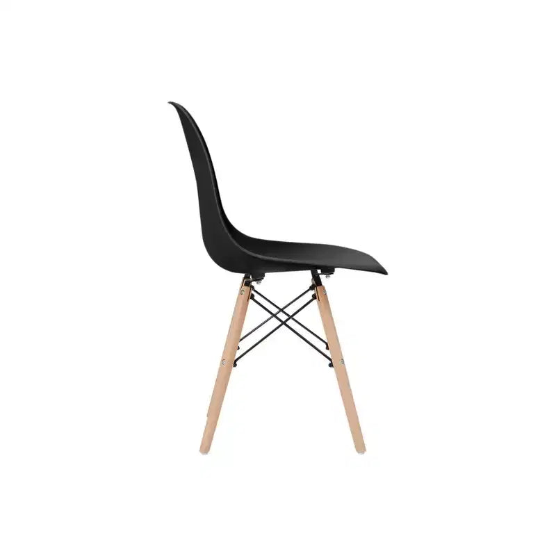 2 Plastic Dining Chairs with Wooden Legs Black -: Modern Style, 330 lbs Capacity
