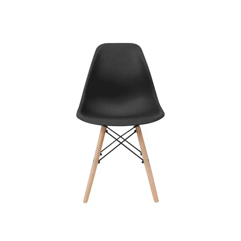 2 Plastic Dining Chairs with Wooden Legs Black -: Modern Style, 330 lbs Capacity