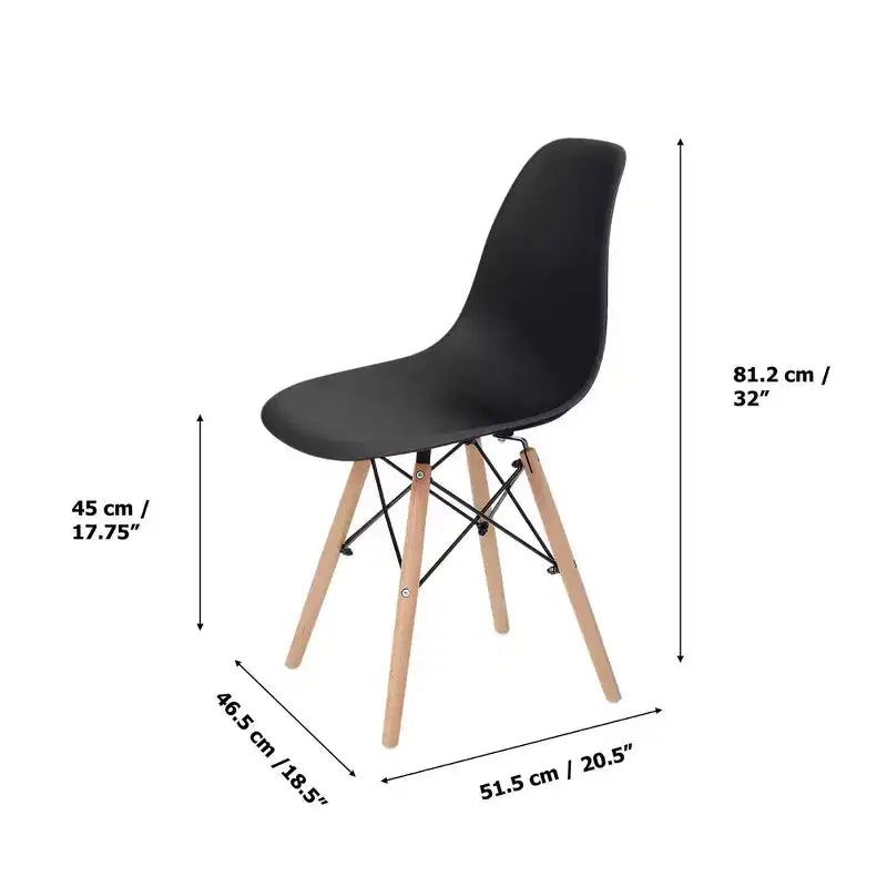 2 Plastic Dining Chairs with Wooden Legs Black -: Modern Style, 330 lbs Capacity