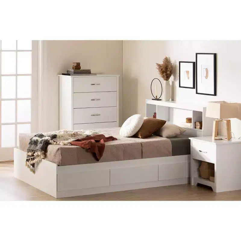Bookcase Headboard Pure White - Laminated Particle Board, 5 Year Warranty