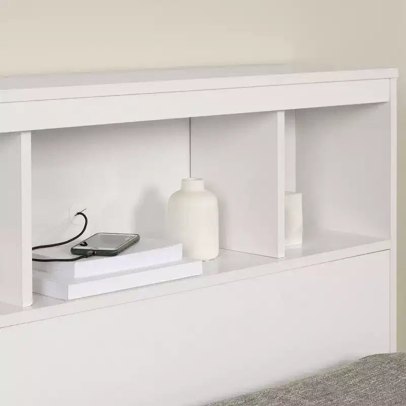 Bookcase Headboard Pure White - Laminated Particle Board, 5 Year Warranty