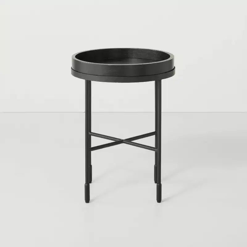 Wood & Metal Accent Side Table - Black
