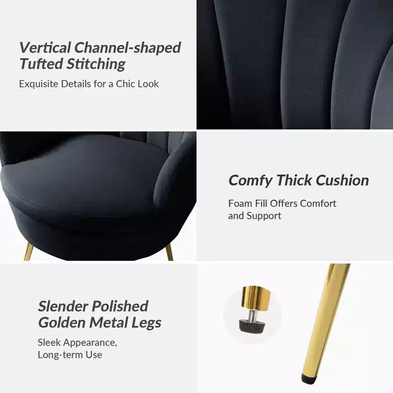 Living Room Accent Chair Comfy Barrel Chair with Golden Metal Legs
