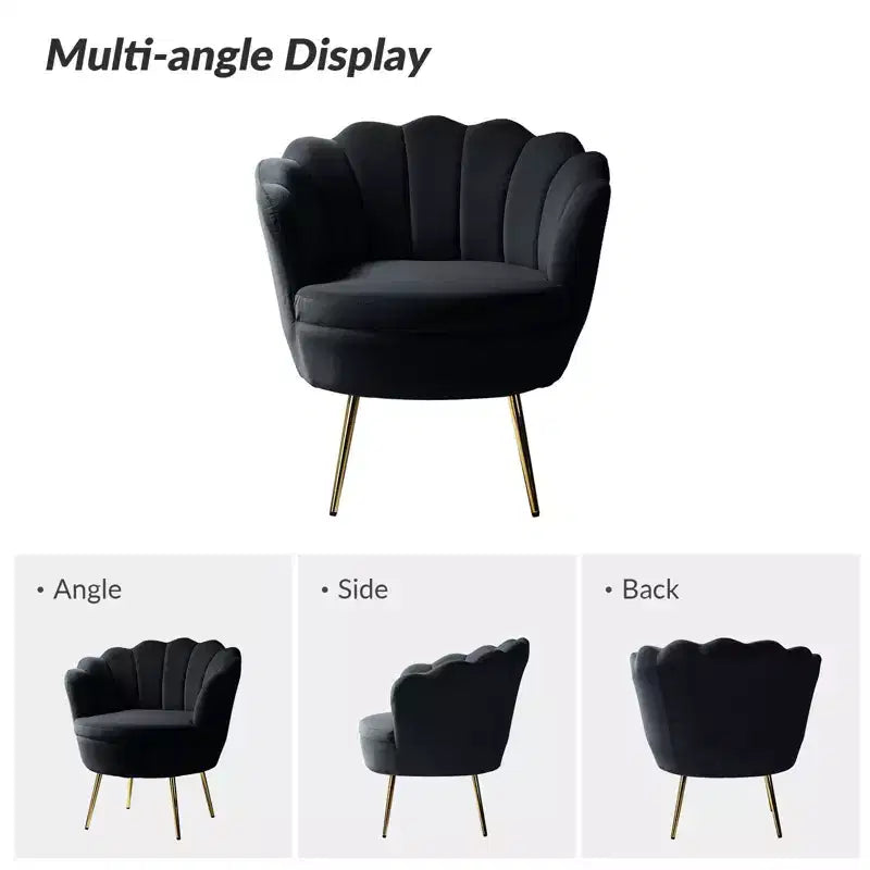 Living Room Accent Chair Comfy Barrel Chair with Golden Metal Legs