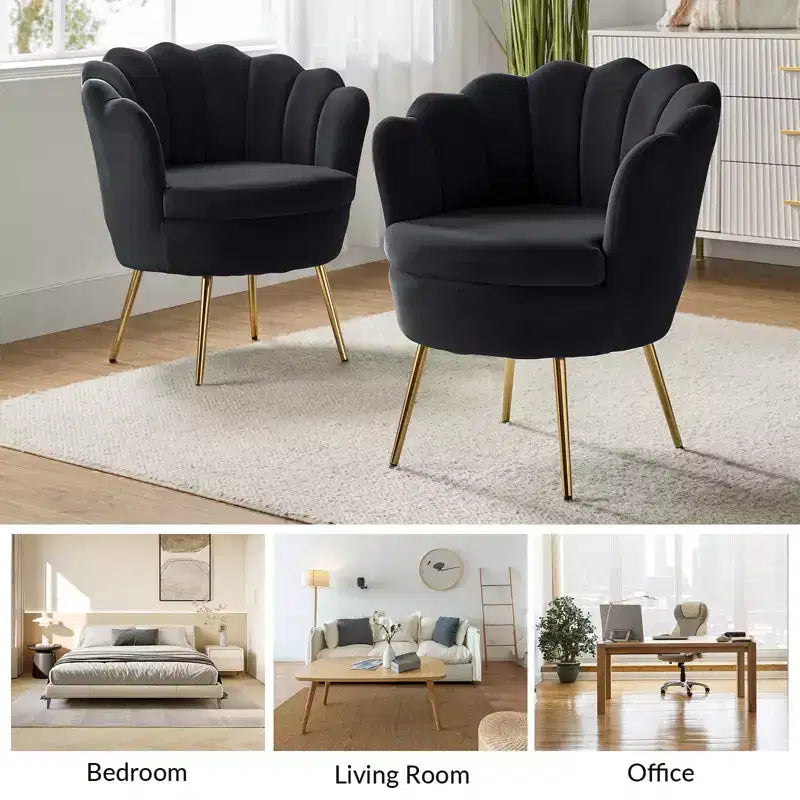 Living Room Accent Chair Comfy Barrel Chair with Golden Metal Legs