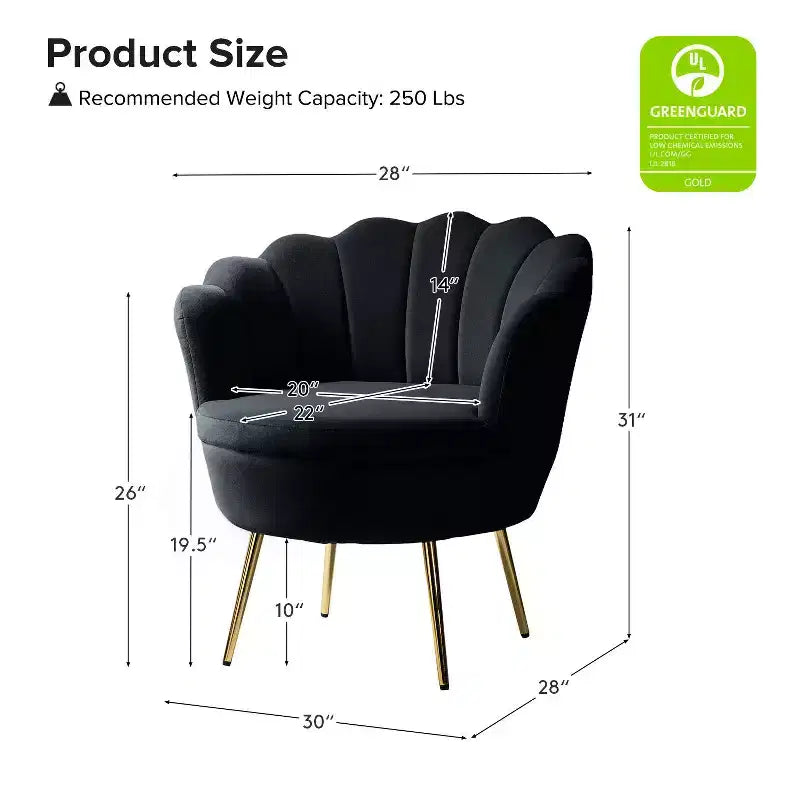 Living Room Accent Chair Comfy Barrel Chair with Golden Metal Legs