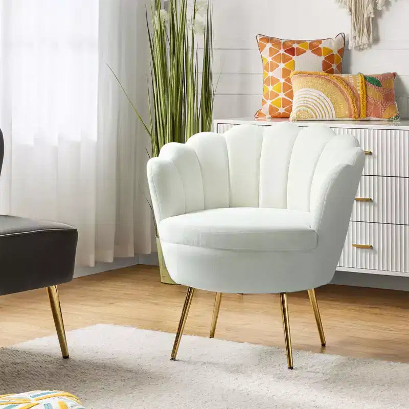 Living Room Accent Chair Comfy Barrel Chair with Golden Metal Legs