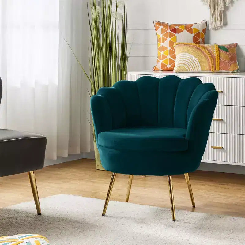 Living Room Accent Chair Comfy Barrel Chair with Golden Metal Legs