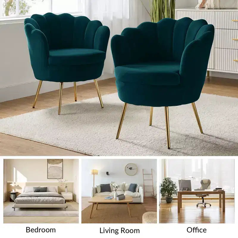 Living Room Accent Chair Comfy Barrel Chair with Golden Metal Legs