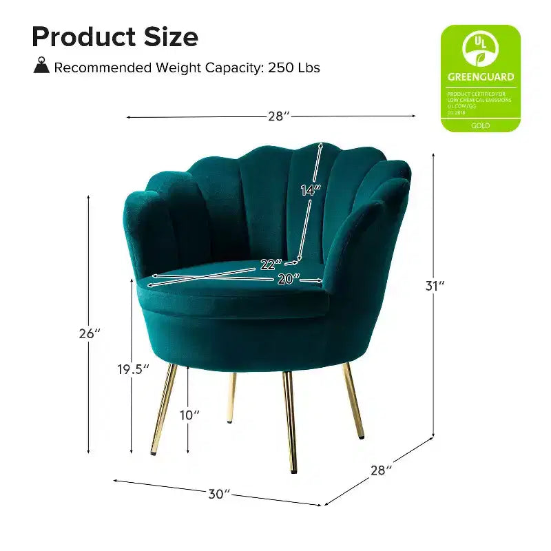 Living Room Accent Chair Comfy Barrel Chair with Golden Metal Legs