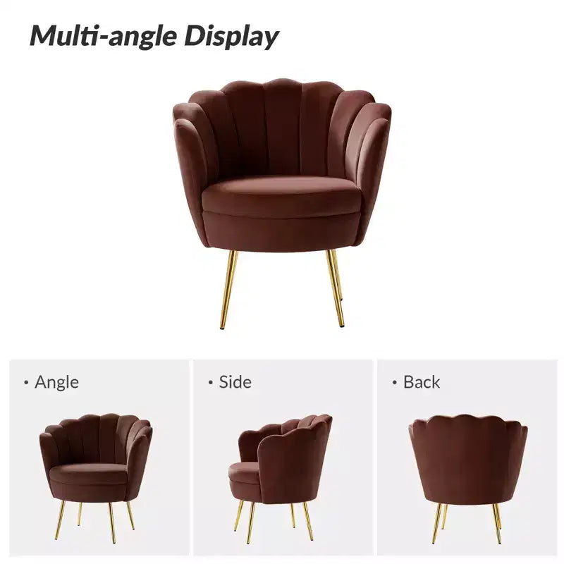 Living Room Accent Chair Comfy Barrel Chair with Golden Metal Legs