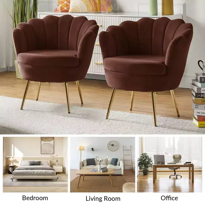 Living Room Accent Chair Comfy Barrel Chair with Golden Metal Legs