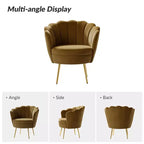 Living Room Accent Chair Comfy Barrel Chair with Golden Metal Legs
