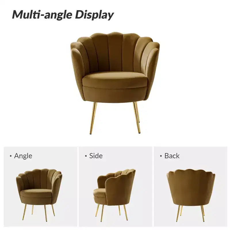 Living Room Accent Chair Comfy Barrel Chair with Golden Metal Legs