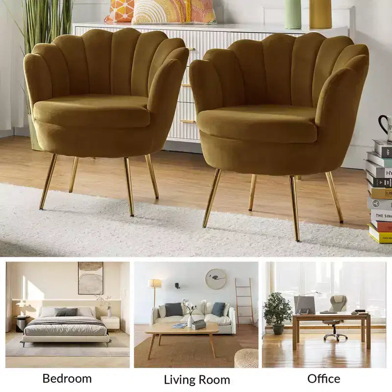 Living Room Accent Chair Comfy Barrel Chair with Golden Metal Legs