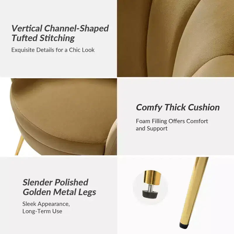 Living Room Accent Chair Comfy Barrel Chair with Golden Metal Legs