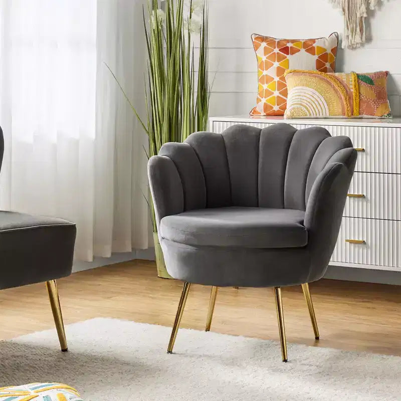 Living Room Accent Chair Comfy Barrel Chair with Golden Metal Legs