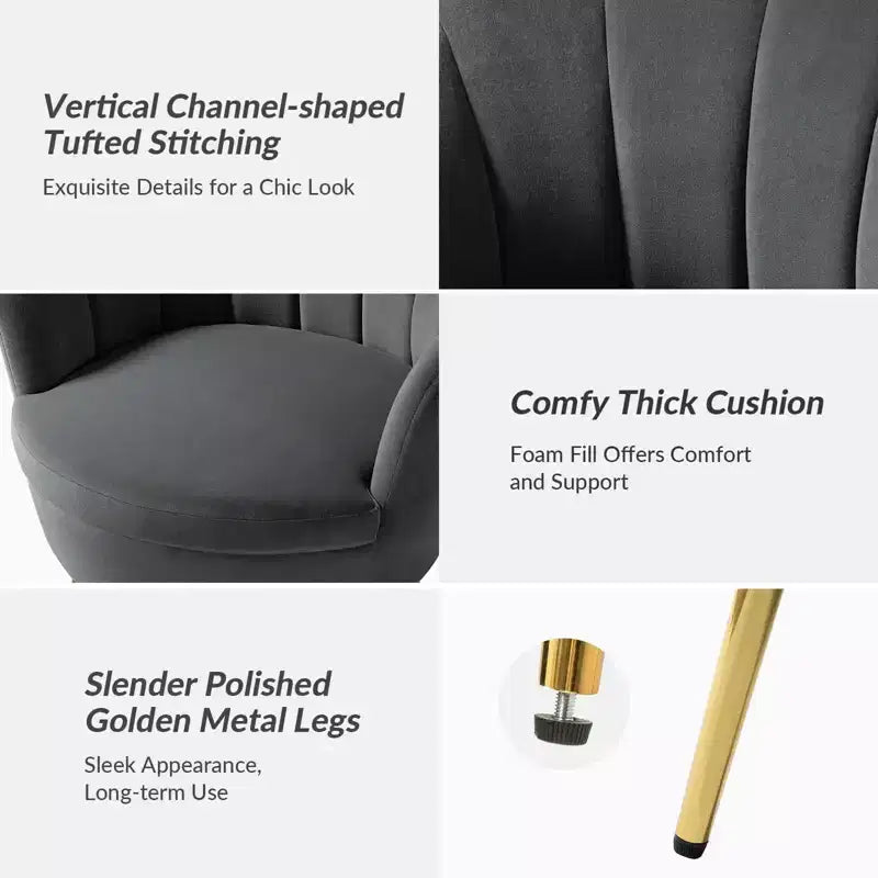 Living Room Accent Chair Comfy Barrel Chair with Golden Metal Legs