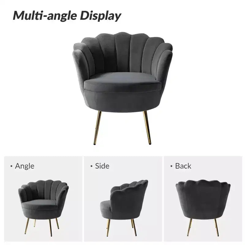 Living Room Accent Chair Comfy Barrel Chair with Golden Metal Legs