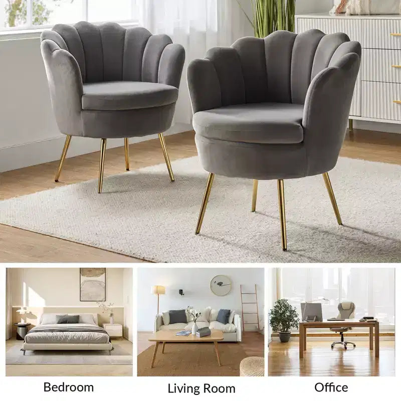 Living Room Accent Chair Comfy Barrel Chair with Golden Metal Legs