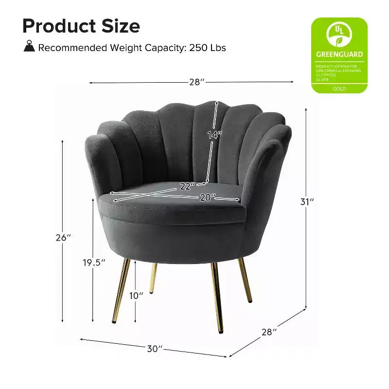 Living Room Accent Chair Comfy Barrel Chair with Golden Metal Legs