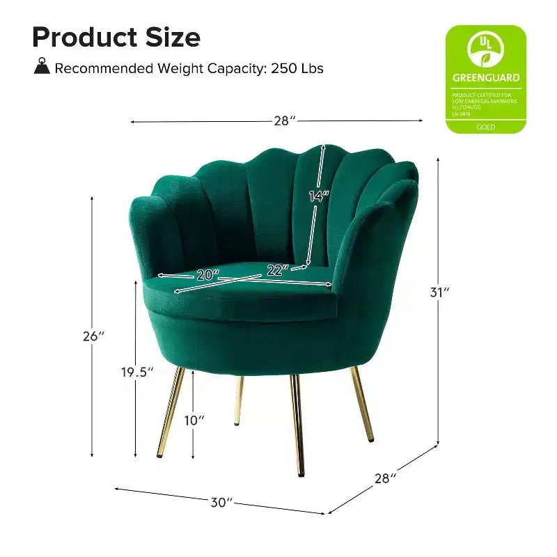 Living Room Accent Chair Comfy Barrel Chair with Golden Metal Legs