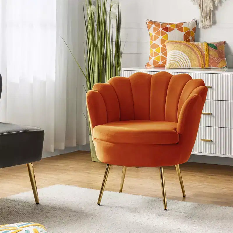 Living Room Accent Chair Comfy Barrel Chair with Golden Metal Legs