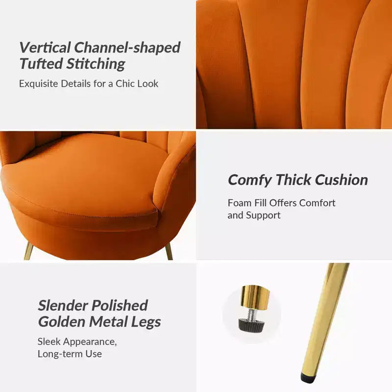 Living Room Accent Chair Comfy Barrel Chair with Golden Metal Legs
