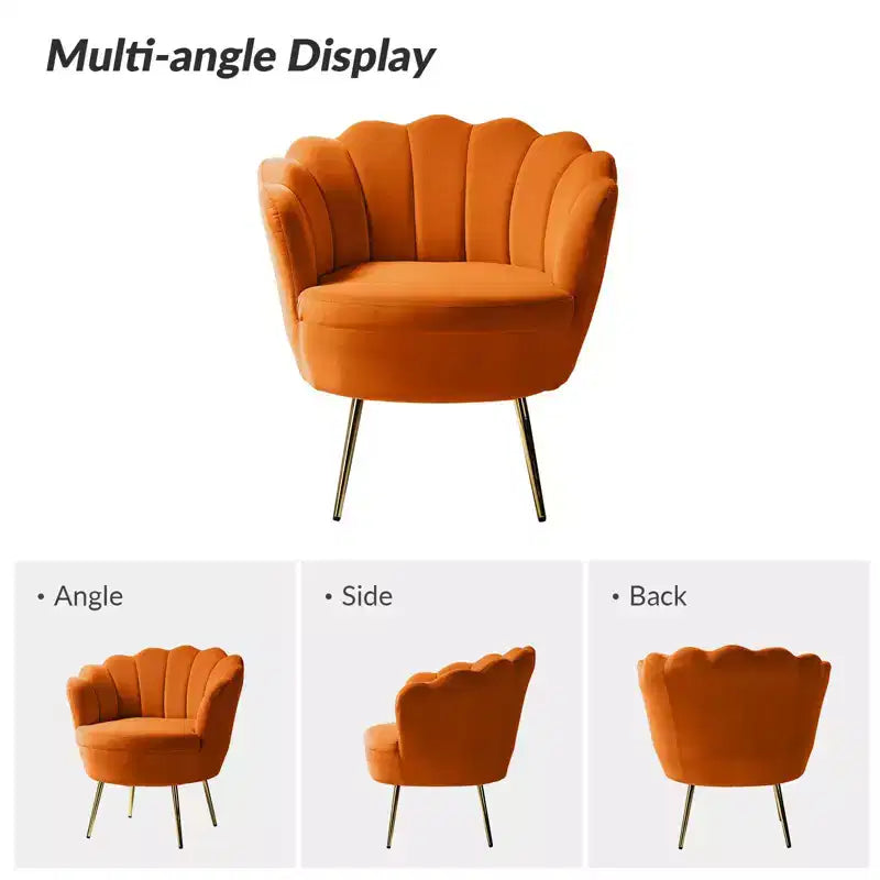 Living Room Accent Chair Comfy Barrel Chair with Golden Metal Legs