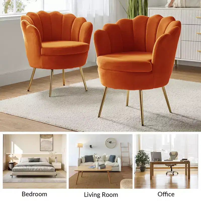 Living Room Accent Chair Comfy Barrel Chair with Golden Metal Legs