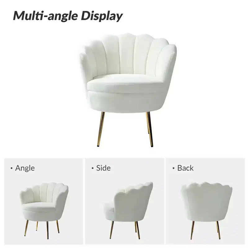 Living Room Accent Chair Comfy Barrel Chair with Golden Metal Legs