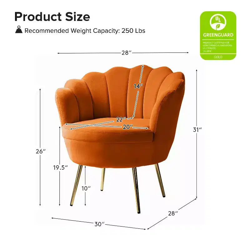 Living Room Accent Chair Comfy Barrel Chair with Golden Metal Legs
